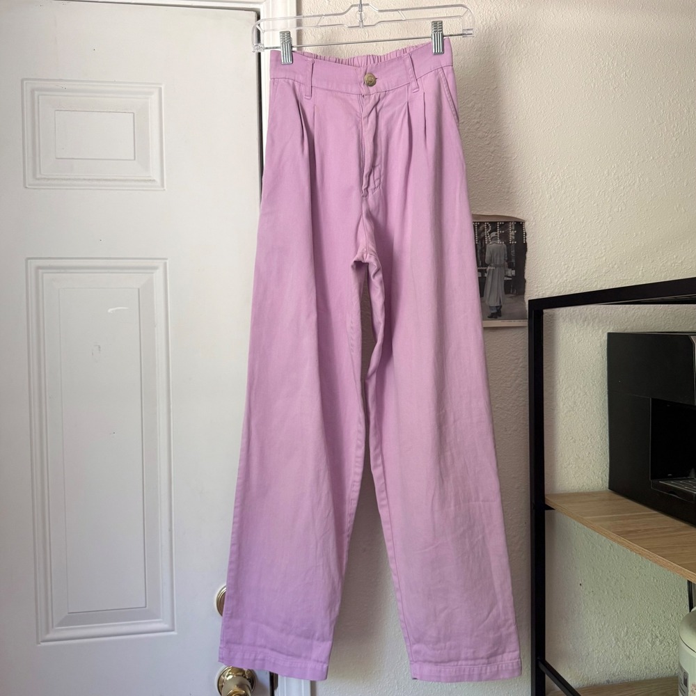 BIG BUD PRESS lilac lavender cotton high‎ rise wide leg trousers pants